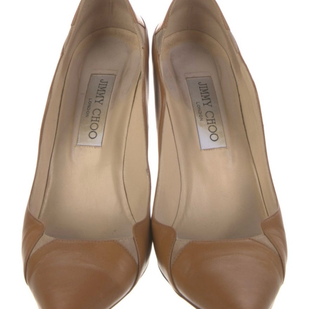 Jimmy Choo Camel Leather Pointed-Toe Pumps